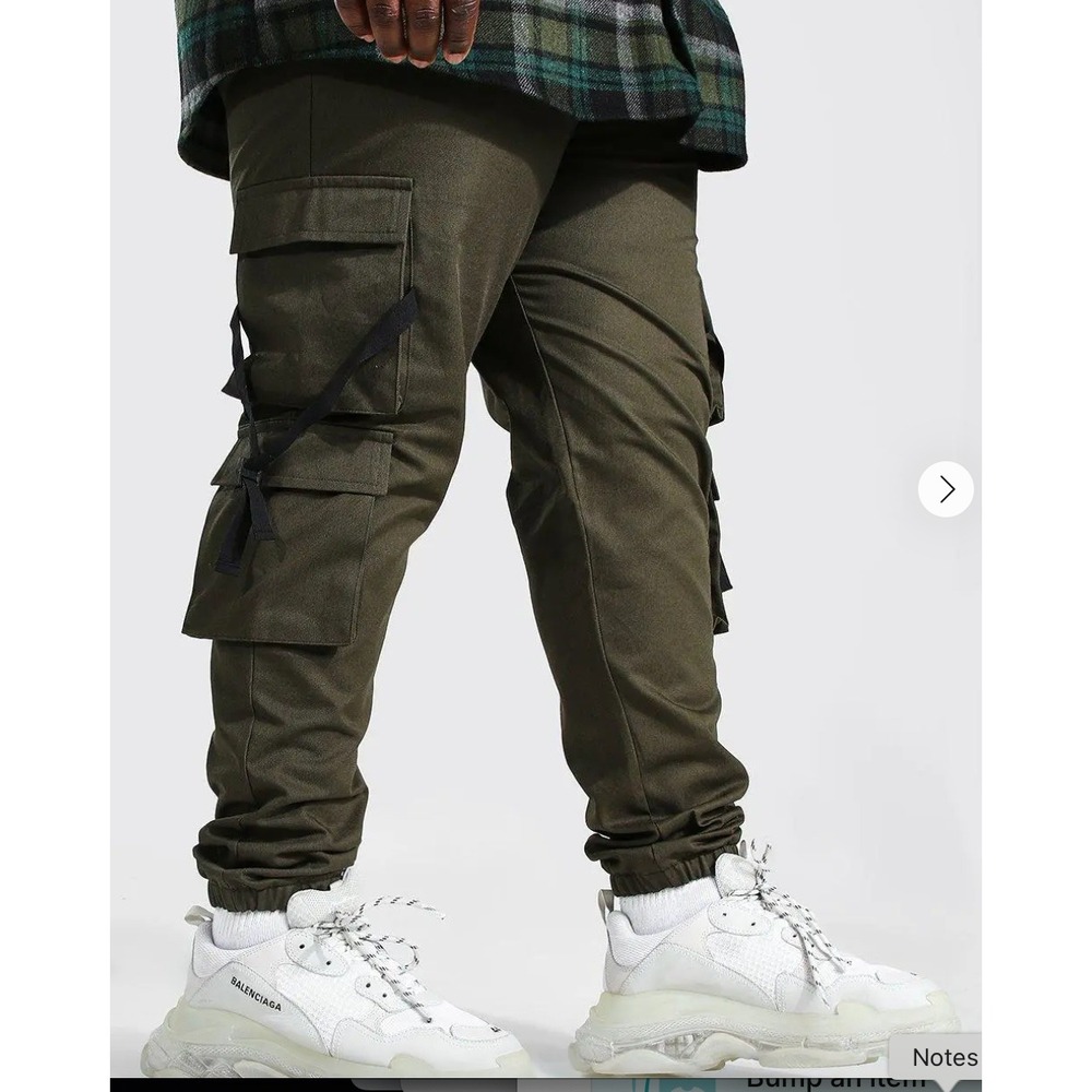 NWT BoohooMAN Plus Size Strap Detail Woven Cargo Joggers Khaki Green 3XL